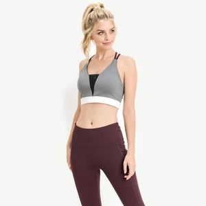 Gray Colorblock Criss Cross Sports Bra